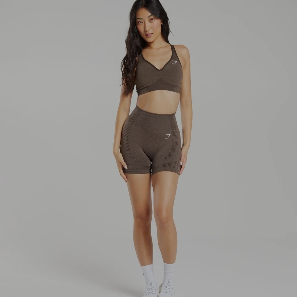 Gymshark vital seamless brown cherry marl bra and shorts set size small
